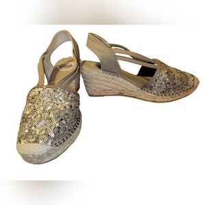 Vidorreta Gold Sequin Metallic Espadrille Wedge Sandals From Spain 7.5 (38 EU)